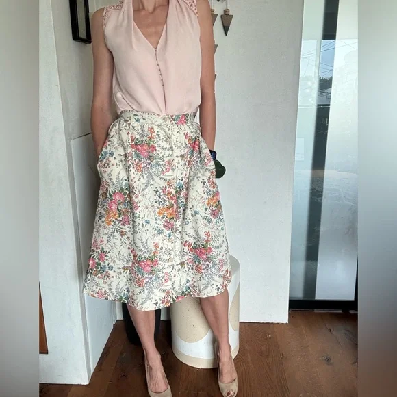 Vintage floral midi a line skirt - Picture 1 of 16